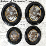 Antique French Hair Art Mourning Icon, 7.75" Bombe Style Frame, Tomb with "A Ma Mere" inscription
