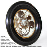 Antique French Hair Art Mourning Icon, 7.75" Bombe Style Frame, Tomb with "A Ma Femme" inscription