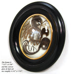 Antique French Hair Art Mourning Icon, 7.75" Bombe Style Frame, Tomb with "A Ma Femme" inscription