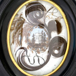 Antique French Hair Art Mourning Icon, 7.75" Bombe Style Frame, Tomb with "A Ma Femme" inscription