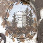 Antique French Hair Art Mourning Icon, 7.75" Bombe Style Frame, Tomb with "A Ma Femme" inscription