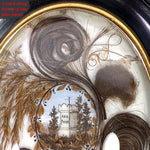 Antique French Hair Art Mourning Icon, 7.75" Bombe Style Frame, Tomb with "A Ma Femme" inscription