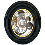 Antique French Hair Art Mourning Icon, 7.75" Bombe Style Frame, Tomb with "A Ma Femme" inscription