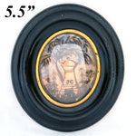 Antique French Mourning Hair Art Memento, Tomb Scene in Oval Ebonized Bombe Style Frame