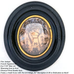 Antique French Mourning Hair Art Memento, Tomb Scene in Oval Ebonized Bombe Style Frame