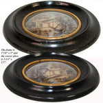 Antique French Mourning Hair Art Memento, Tomb Scene in Oval Ebonized Bombe Style Frame