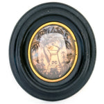Antique French Mourning Hair Art Memento, Tomb Scene in Oval Ebonized Bombe Style Frame