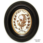Antique French Hair Art Mourning Icon, Memento, Flower & Wreath "JC" Inscription in Oval Bombe Frame