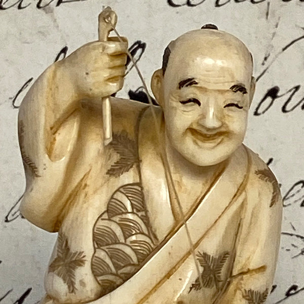 Antique Japanese Signed Netsuke Carved Ivory Figure, a Detailed Fisher – Antiques & Uncommon Treasure