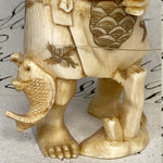 Antique Japanese Signed Netsuke Carved Ivory Figure, a Detailed Fisherman with Pole & Fish
