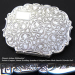 Ornate Antique Continental Powder Compact, Hallmarks & Original Mirror & Interior