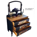 One-of-a-Kind SUMMERWEEN Halloween Antique Victorian Dresser with Beveled Mirror, Decoupage Skull Facade & Distressed Black Finish