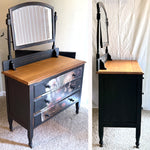 One-of-a-Kind SUMMERWEEN Halloween Antique Victorian Dresser with Beveled Mirror, Decoupage Skull Facade & Distressed Black Finish