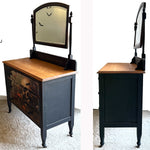 One-of-a-Kind SUMMERWEEN Halloween Antique Victorian Dresser with Beveled Mirror, Decoupage Skull Facade & Distressed Black Finish