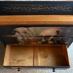 One-of-a-Kind SUMMERWEEN Halloween Antique Victorian Dresser with Beveled Mirror, Decoupage Skull Facade & Distressed Black Finish