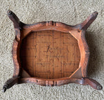 Large Antique French Carved Wood Foot Stool or Bench, Griffen Needlepoint Tapestry Top, Hobnail Trim