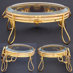 Antique French Napoleon III Display Stand or Plateau, Gilded with Thick Beveled Glass Surface