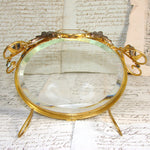 Antique French Napoleon III Display Stand or Plateau, Gilded with Thick Beveled Glass Surface