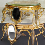 Antique French Napoleon III Display Stand or Plateau, Gilded with Thick Beveled Glass Surface