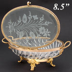 Antique French Napoleon III c.1880s Baccarat 8.5" Swirled & Intaglio Etched Glass Jewel Casket