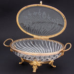 Antique French Napoleon III c.1880s Baccarat 8.5" Swirled & Intaglio Etched Glass Jewel Casket