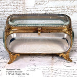 Antique French Napoleon III 6" Jewel Casket, Gilded with Thick Beveled Glass Panels