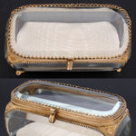 Antique French Napoleon III 6" Jewel Casket, Gilded with Thick Beveled Glass Panels