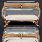 Antique French Napoleon III 6" Jewel Casket, Gilded with Thick Beveled Glass Panels