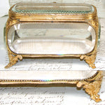 Antique French Napoleon III 6" Jewel Casket, Gilded with Thick Beveled Glass Panels