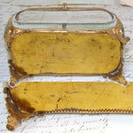 Antique French Napoleon III 6" Jewel Casket, Gilded with Thick Beveled Glass Panels