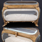 Antique French Napoleon III 6" Jewel Casket, Gilded with Thick Beveled Glass Panels