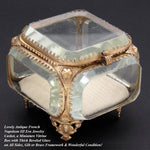 Antique French Napoleon III Jewelry Casket, Miniature Vitrine Box with Thick Beveled Glass