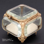 Antique French Napoleon III Jewelry Casket, Miniature Vitrine Box with Thick Beveled Glass
