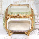 Antique French Napoleon III Jewelry Casket, Miniature Vitrine Box with Thick Beveled Glass