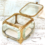 Antique French Napoleon III Jewelry Casket, Miniature Vitrine Box with Thick Beveled Glass
