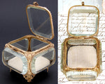 Antique French Napoleon III Jewelry Casket, Miniature Vitrine Box with Thick Beveled Glass