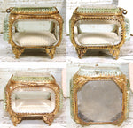 Antique French Napoleon III Jewelry Casket, Miniature Vitrine Box with Thick Beveled Glass