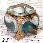 Antique French Napoleon III Jewelry Casket, Miniature Vitrine Box with Thick Beveled Glass