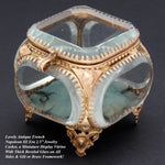Antique French Napoleon III Jewelry Casket, Miniature Vitrine Box with Thick Beveled Glass
