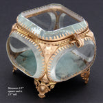 Antique French Napoleon III Jewelry Casket, Miniature Vitrine Box with Thick Beveled Glass
