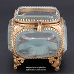 Antique French Napoleon III Jewelry Casket, Miniature Vitrine Box with Thick Beveled Glass