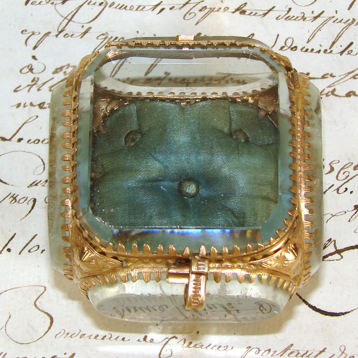 Antique French Napoleon III Jewelry Casket, Miniature Vitrine Box with Thick Beveled Glass