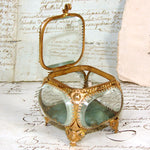 Antique French Napoleon III Jewelry Casket, Miniature Vitrine Box with Thick Beveled Glass