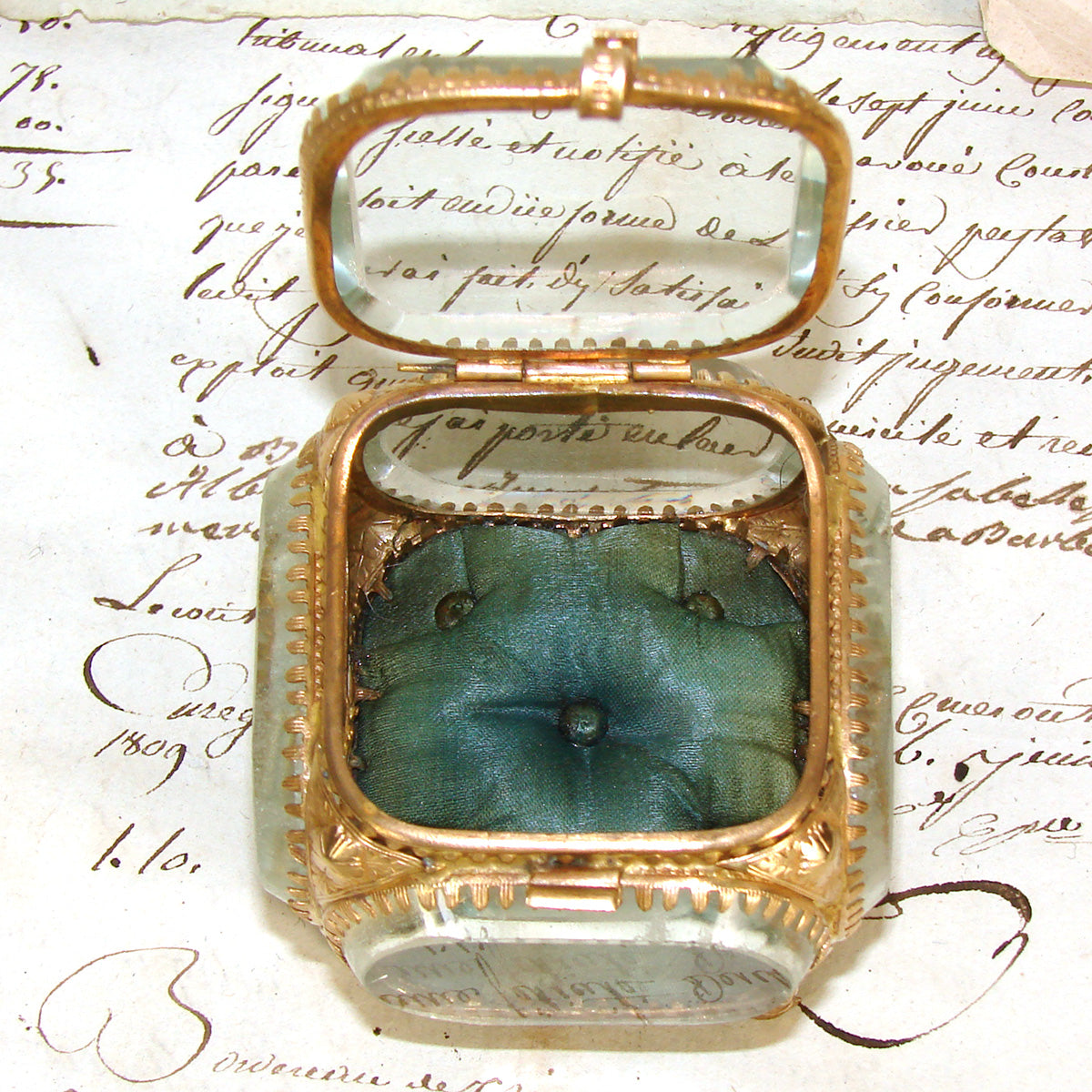 Antique French Napoleon III Jewelry Casket, Miniature Vitrine Box with Thick Beveled Glass