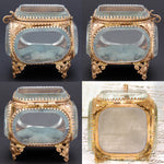 Antique French Napoleon III Jewelry Casket, Miniature Vitrine Box with Thick Beveled Glass