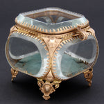 Antique French Napoleon III Jewelry Casket, Miniature Vitrine Box with Thick Beveled Glass
