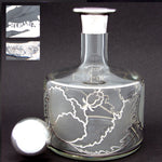 Lovely Antique to Vintage American Sterling Silver Overlay 28oz Decanter, Intaglio Engraved Chrysanthemums