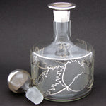 Lovely Antique to Vintage American Sterling Silver Overlay 28oz Decanter, Intaglio Engraved Chrysanthemums