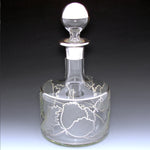 Lovely Antique to Vintage American Sterling Silver Overlay 28oz Decanter, Intaglio Engraved Chrysanthemums