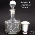 Lovely Antique to Vintage American Sterling Silver Overlay 28oz Decanter, Intaglio Engraved Chrysanthemums